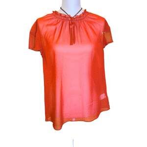Express Red Polka Dot Sheer Ruffle Neck Blouse Size M